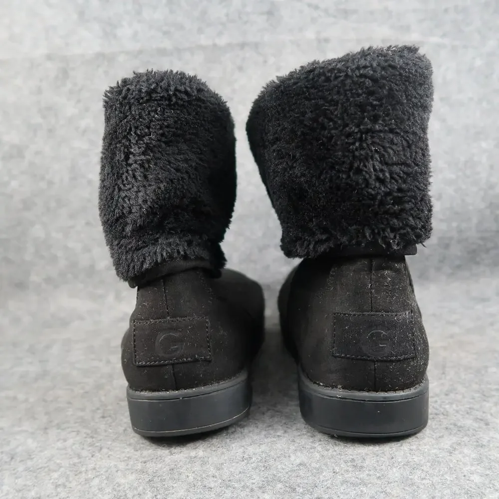 Guess Shoes Women 6 Boots Shearling Style Pull On Fashion Winter Warm Black Logo